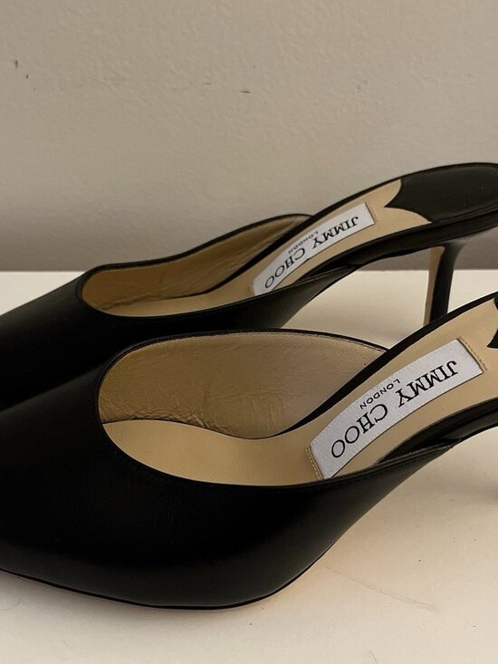 Jimmy Choo Shoes - Jimmy Choo Rav 65 Leather Mules Black Kitten Heel Pointed Toe